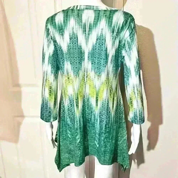 One World Womens 3/4 Sleeve Tunic Top Embellished Green Blouse Small - Picture 2 of 11